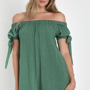 Lulus Al Fresco Evenings Olive Green Off-the-shoulder Dress - Size M